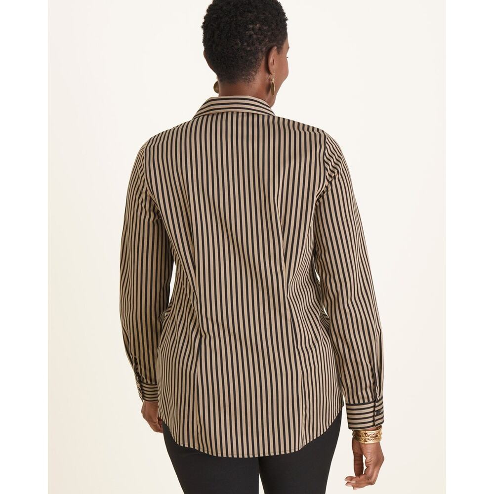 Chico’s Women’s Collar Shirt Sz 3 (16) No-Iron Sateen Striped Button Down blk - Picture 3 of 8